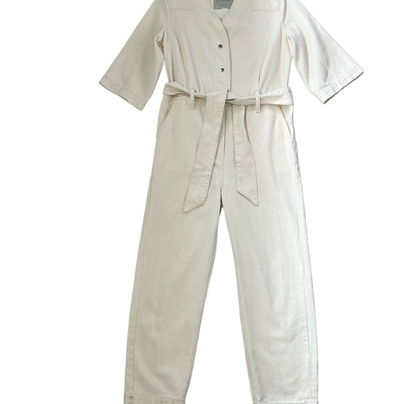ALLSAINTS Mira Utility Denim Jumpsuit Natural White Size 4 - Picture 13 of 14